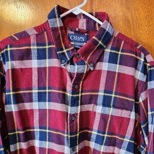 Men's Large Chaps Red/Blue/Yellow Plaid Flannel Long Sleeve Button Down Shirt